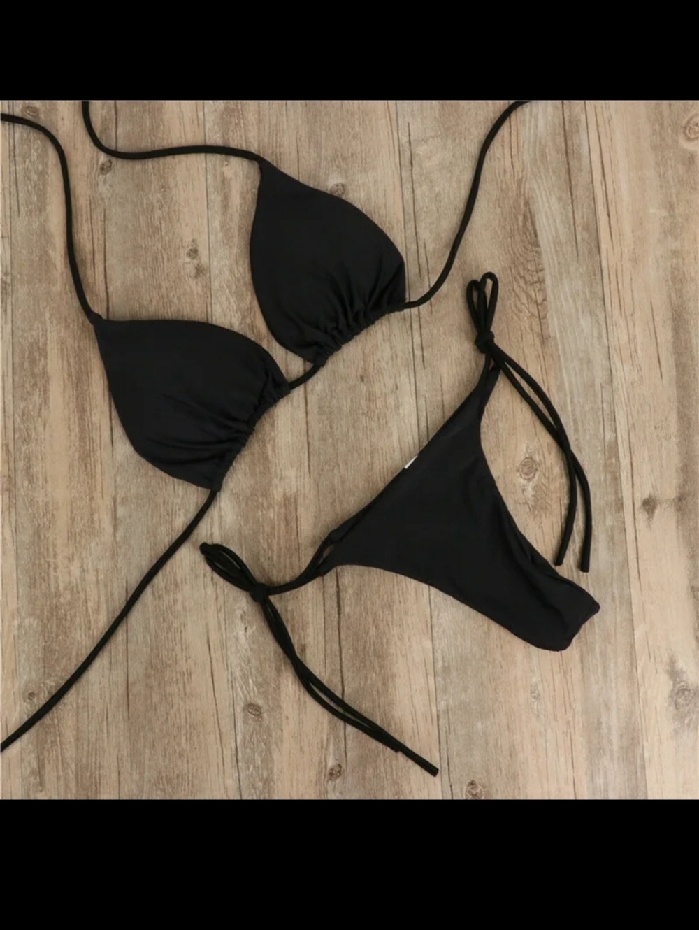 Womens Black Triangle Top Thong Bikini Swimsuit NWOT